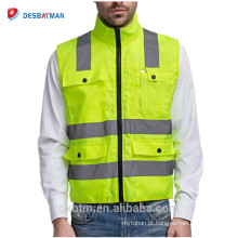 Design de moda Atacado Fluorescente Amarelo Hi Vis Colete de Segurança Reflexivo Ao Ar Livre Multi Bolso Colete de Trabalho Dos Homens Workwear